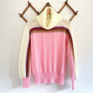 Vintage Pink Colorblock Cowlneck Sweater